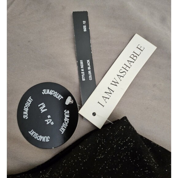 Addison Evenings Womens Black Slit Leg V Neck Glitter Jumpsuit Romper Whimsigoth - Picture 9 of 9